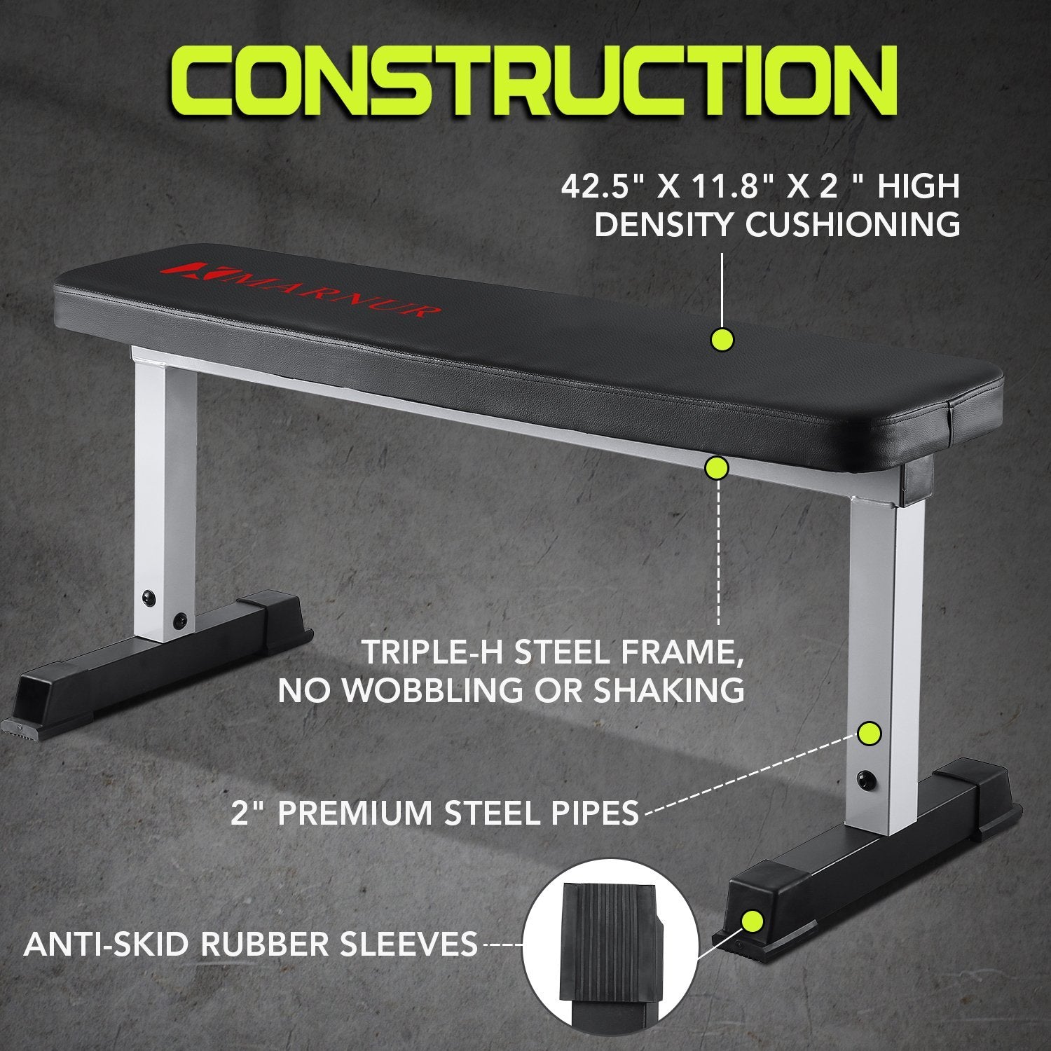 MARNUR Flat Weight Bench 600 LBS Capacity - 42 x 18.5 x 19” Fitness Father's Day Utility Dumbbell Bench for Weight Training Exercise Home Gym - NAIPO
