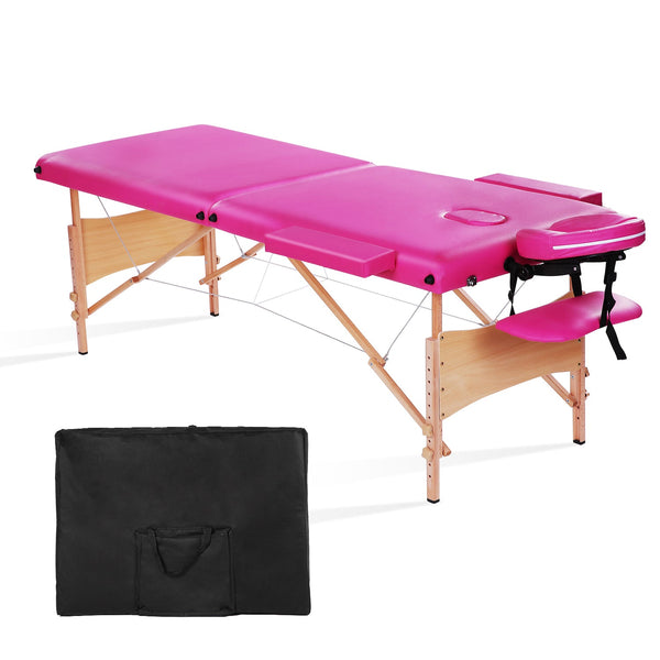 Massage Table 2 Section Wooden Pink - NAIPO