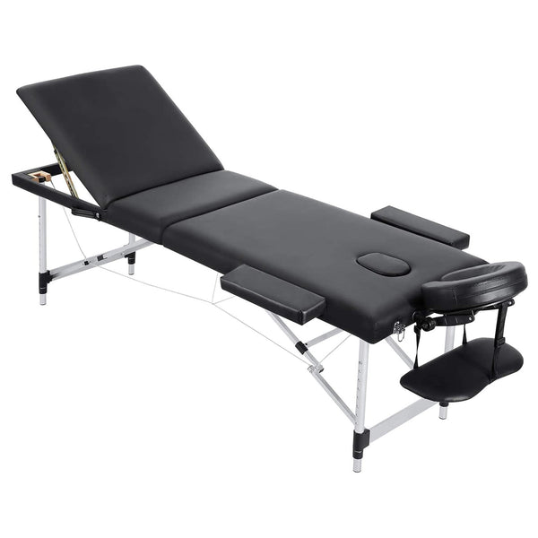 Massage Table Spa Bed Portable 3 Sections Wooden Legs with Face Hole Carrying Bag - NAIPO