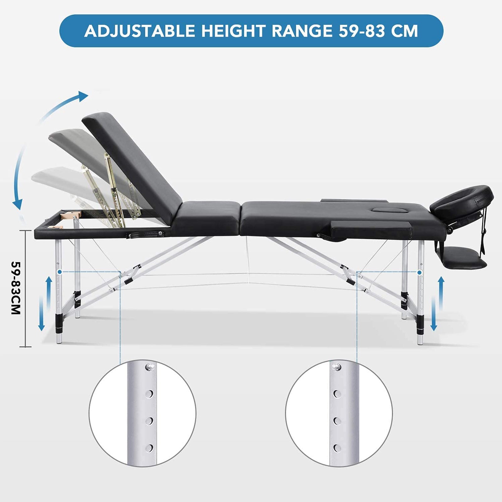 Massage Table Spa Bed Portable 3 Sections Wooden Legs with Face Hole Carrying Bag - NAIPO