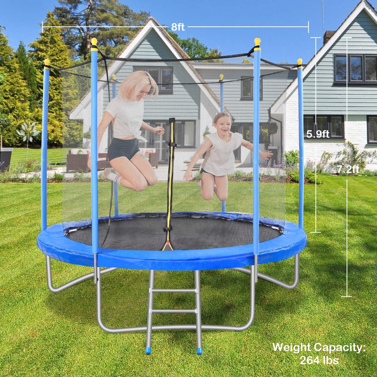 MaxKare 8 FT Trampoline with Enclosure Safety Net & Spring Cover Rebounder for Kids Jumping Exercise Fitness, Indoor Outdoor Use, 300-500 LBS Weight Capacity - NAIPO