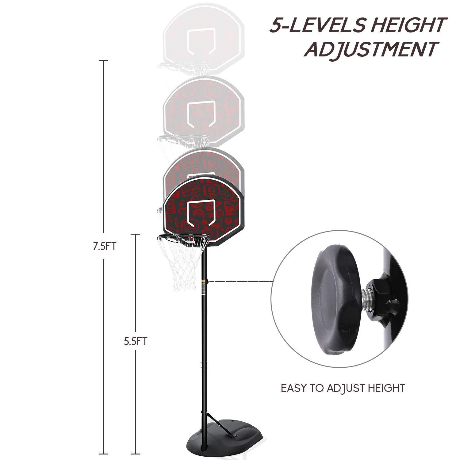 MaxKare Basketball Hoop & Goal Portable Basketball System Stand Height Adjustable 5.5ft -7.5ft with 32 in Backboard & Wheels for Youth Kids Outdoor Indoor Basketball Goal Game Play - NAIPO