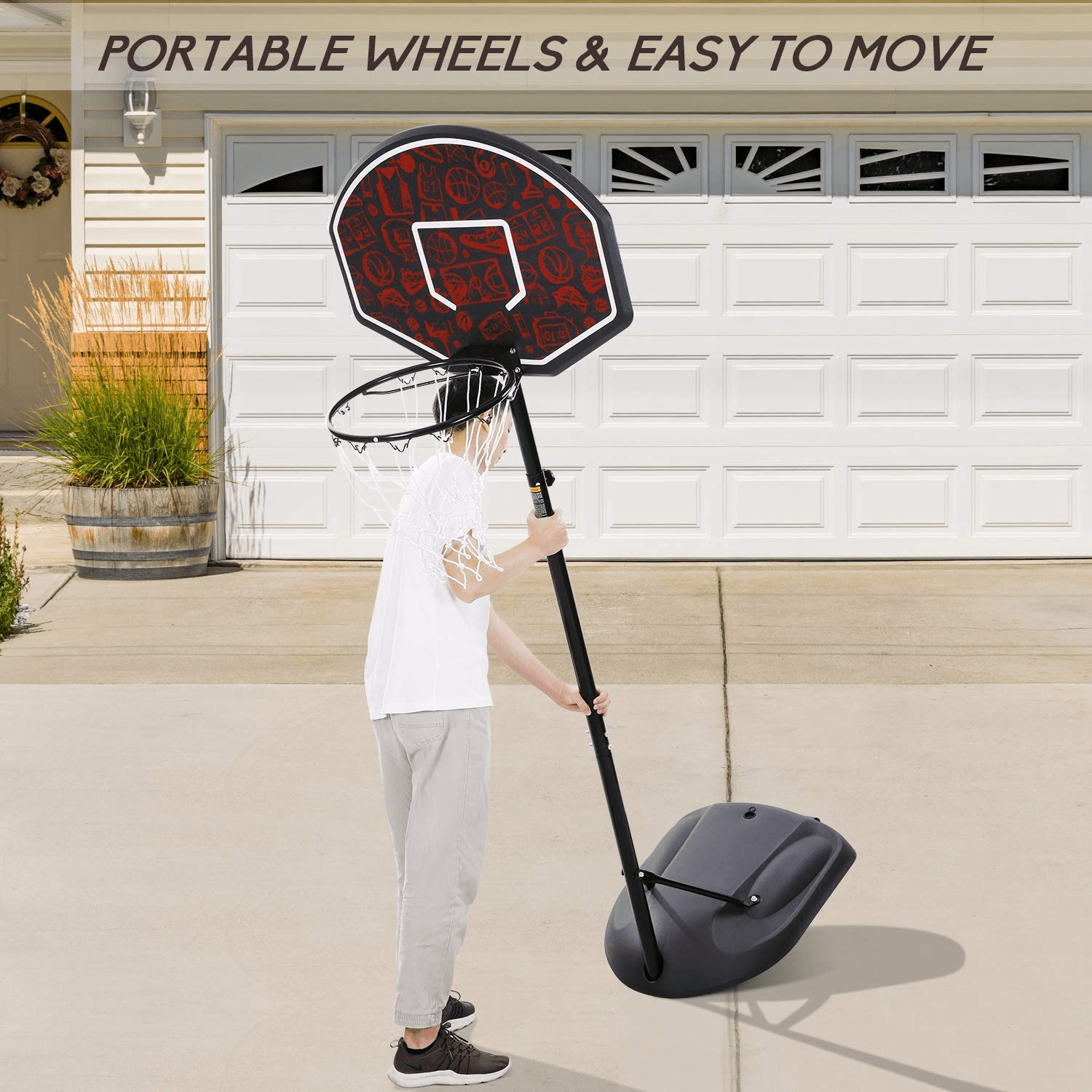 MaxKare Basketball Hoop & Goal Portable Basketball System Stand Height Adjustable 5.5ft -7.5ft with 32 in Backboard & Wheels for Youth Kids Outdoor Indoor Basketball Goal Game Play - NAIPO