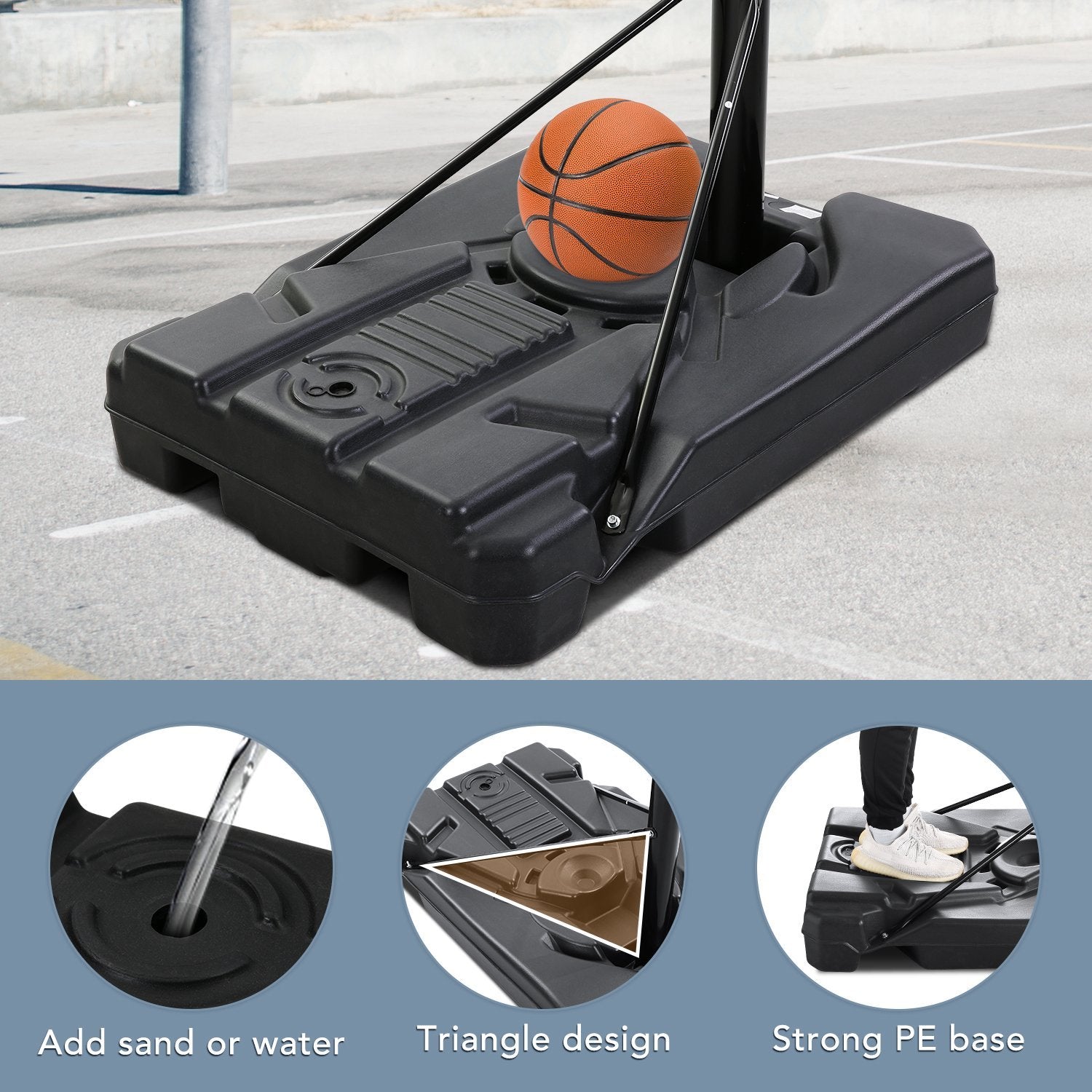 MaxKare Basketball Hoop Outdoor Portable Basketball Goals Adjustable Height 7ft 6in-10ft for Adults Teenagers, 44 Inch Premium Backboard + 2 Wheels + Strong Base - NAIPO