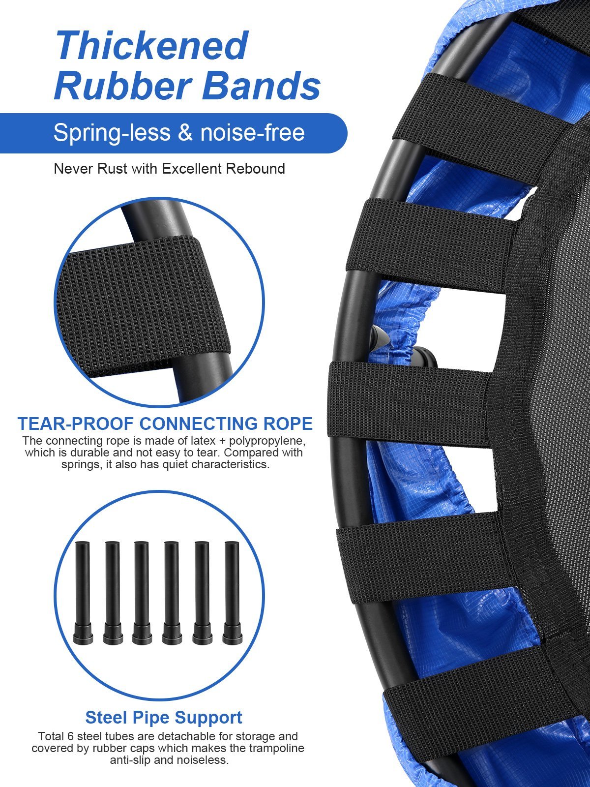 Double Kids Trampoline- Mini Foldable Rebounder for Kids w. Adjustable & Detachable Handle