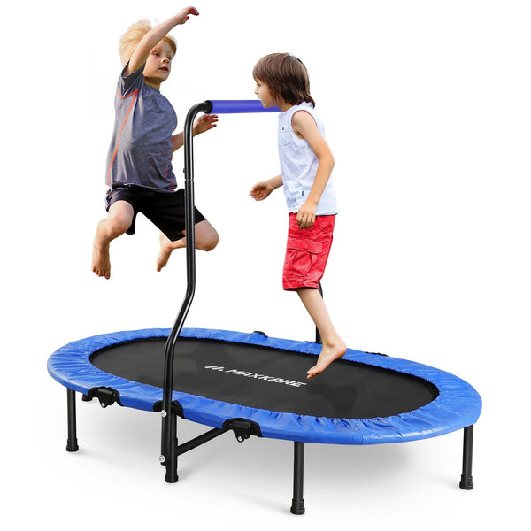 Double Kids Trampoline- Mini Foldable Rebounder for Kids w. Adjustable & Detachable Handle