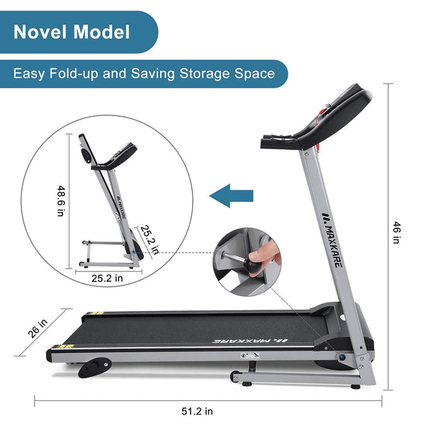 MaxKare Electric Treadmill Foldable 16" Wide Running Machine 3 Levels Manual Incline 1.5 HP Power 12 Preset Program Easy Assembly Max Speed 7.5MPH with Large Display & Cup Holder for Home Use - NAIPO