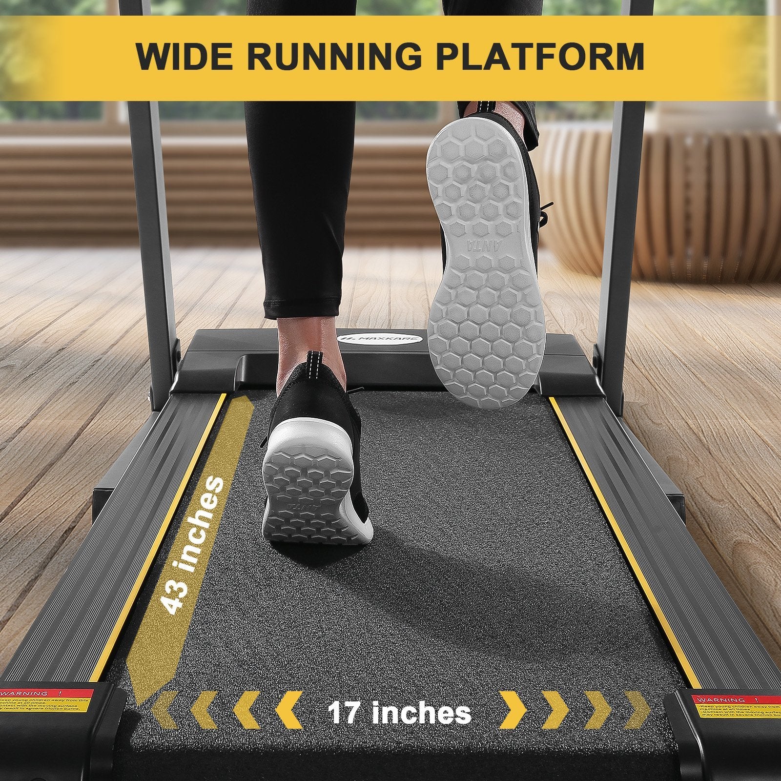 MaxKare Folding Treadmill Electric Motorized Running Machine 17'' Wide Tread Belt w/Incline LCD Display and Cup Holder Easy Assembly with 15 Preset Programs Perfect for Home Use - NAIPO