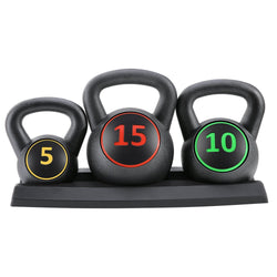 MaxKare Kettlebell Set 3-Piece Wide Handle HDPE Coated 5lb, 10lb, 15lb Weights Kettlebells with Storage Rack Exercise Fitness for Strength Training Home Gym - NAIPO