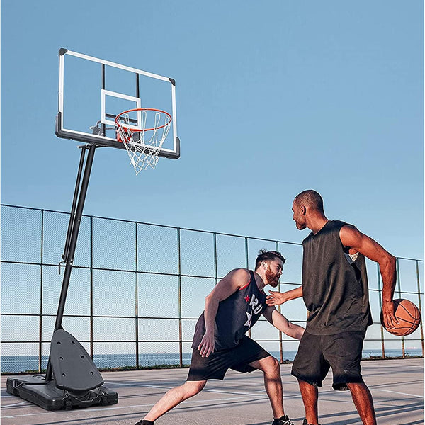 Portable Basketball Hoop Outdoor 7.5 - 10 Ft. Adjustable Basketball Goal Basketball System Basketball Equipment with 54 In. Backboard and Wheels for Adult Kids Family Indoor and Outdoor
