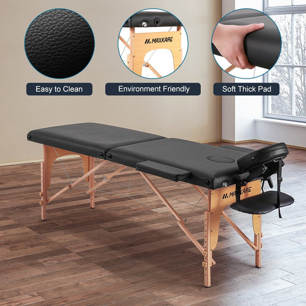 MaxKare Portable Massage Table with 2 Fold Wooden - NAIPO