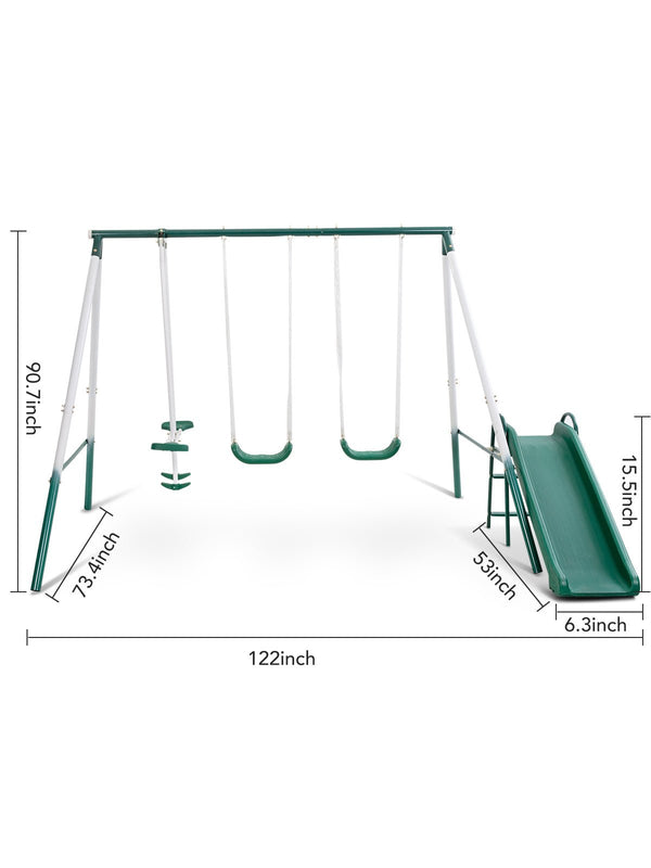 Metal Swing Set for Backyard with Slides Medium and Large Playground Swing Set Suitable for Kids Toddlers Porch Backyard 2 in 1 Game Set Outdoor and Indoor - NAIPO