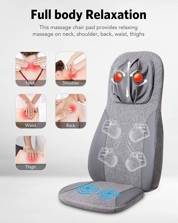 Naipo Back & Neck Shiatsu Massage Cushion Pad with Heat, Height Adjustable Kneading Rolling Massage Chair Pad - NAIPO