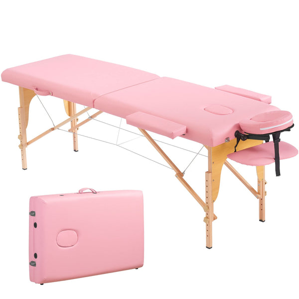 Naipo Massage Table Portable Massage Spa Lash Bed with Carrying Bag Height Adjustable Wooden Capacity 496LBS Pink - NAIPO