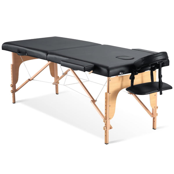 Naipo Massage Table Professional Portable Massage Bed Lash Bed Spa Bed Tatto Table Adjustable Height 2 Wood 496LB Black for Massage
