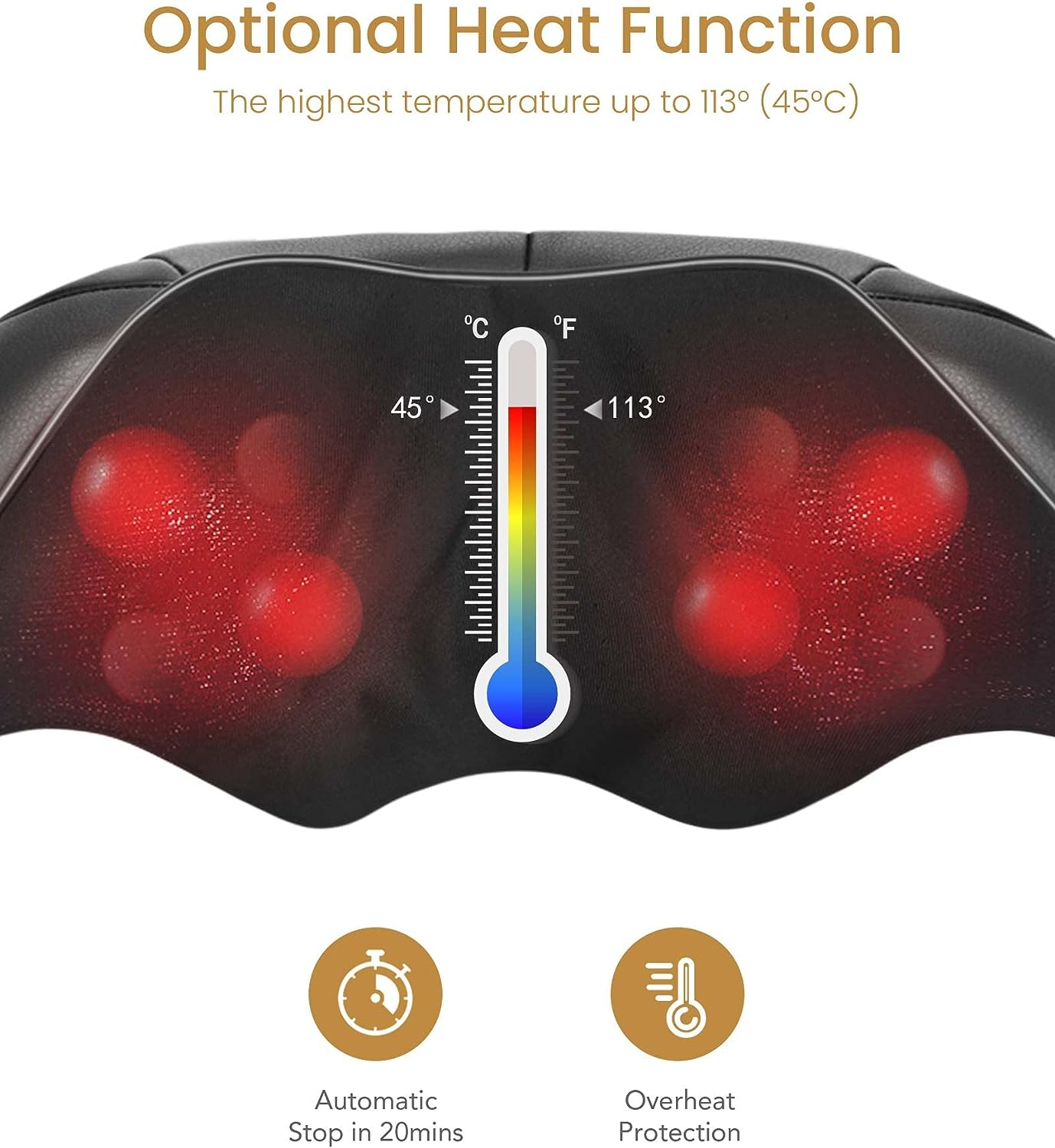 Naipo Neck and Shoulder Massager, 3D Deep Tissue Kneading Shiatsu Massager with Heat - NAIPO