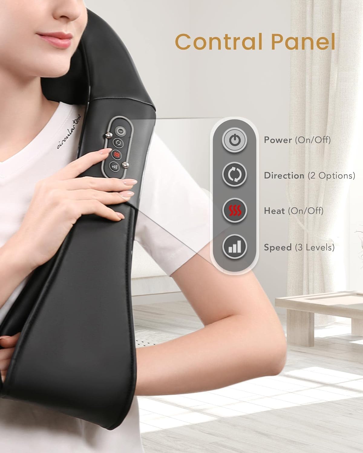 Naipo Neck and Shoulder Massager, 3D Deep Tissue Kneading Shiatsu Massager with Heat - NAIPO