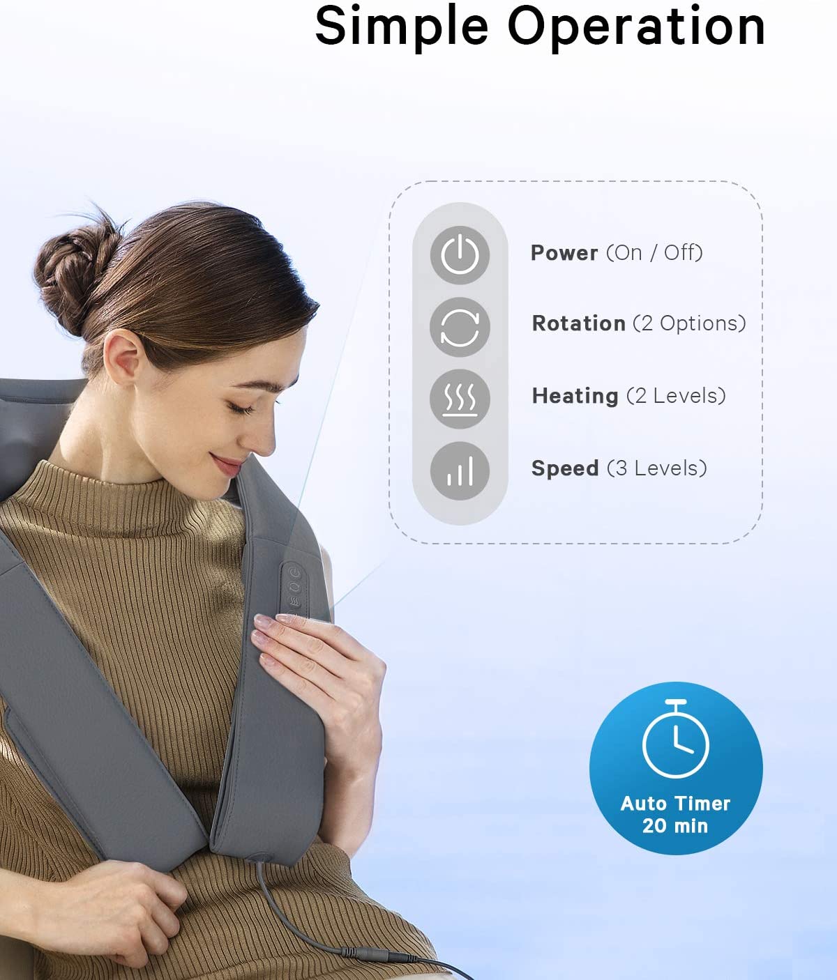 Naipo Neck Back Massager with Adjustable Heat and Straps for Neck and Back, Shoulder, Foot and Legs (Deep Gray)--Wholesale--US oCuddle-C1