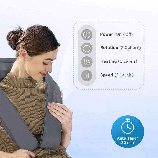 Naipo Neck Back Massager with Adjustable Heat and Straps for Neck and Back, Shoulder, Foot and Legs (Deep Gray)--Wholesale--US oCuddle-C1