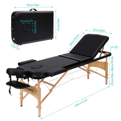 Naipo Portable Massage Table Professional Adjustable Folding Bed with 3 Sections Wooden Frame Ergonomic Headrest and Carrying Bag for Therapy Tattoo Salon Spa Facial Treatment - NAIPO
