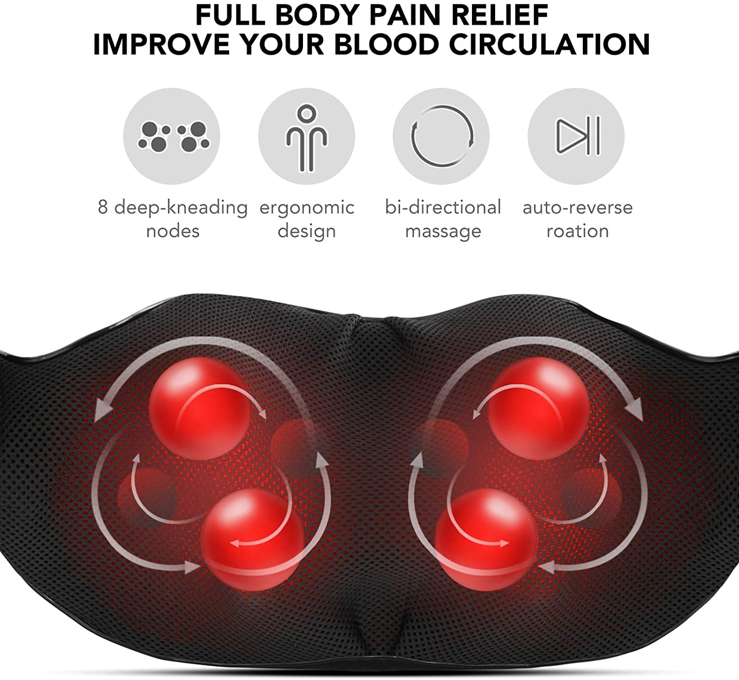 Naipo Shiatsu Back and Neck Massager with Heat 3D Deep Kneading Massage for Back, Shoulders, Foot, and Legs (Gray)--Wholesale--US--MGS-801