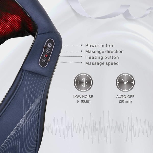 Naipo Shiatsu Back and Neck Massager with Heat, 8 Nodes Deep Kneading Massage for Neck, Back, Shoulder, Foot and Legs, Use at Home, Car, Office Christmas Gift - NAIPO