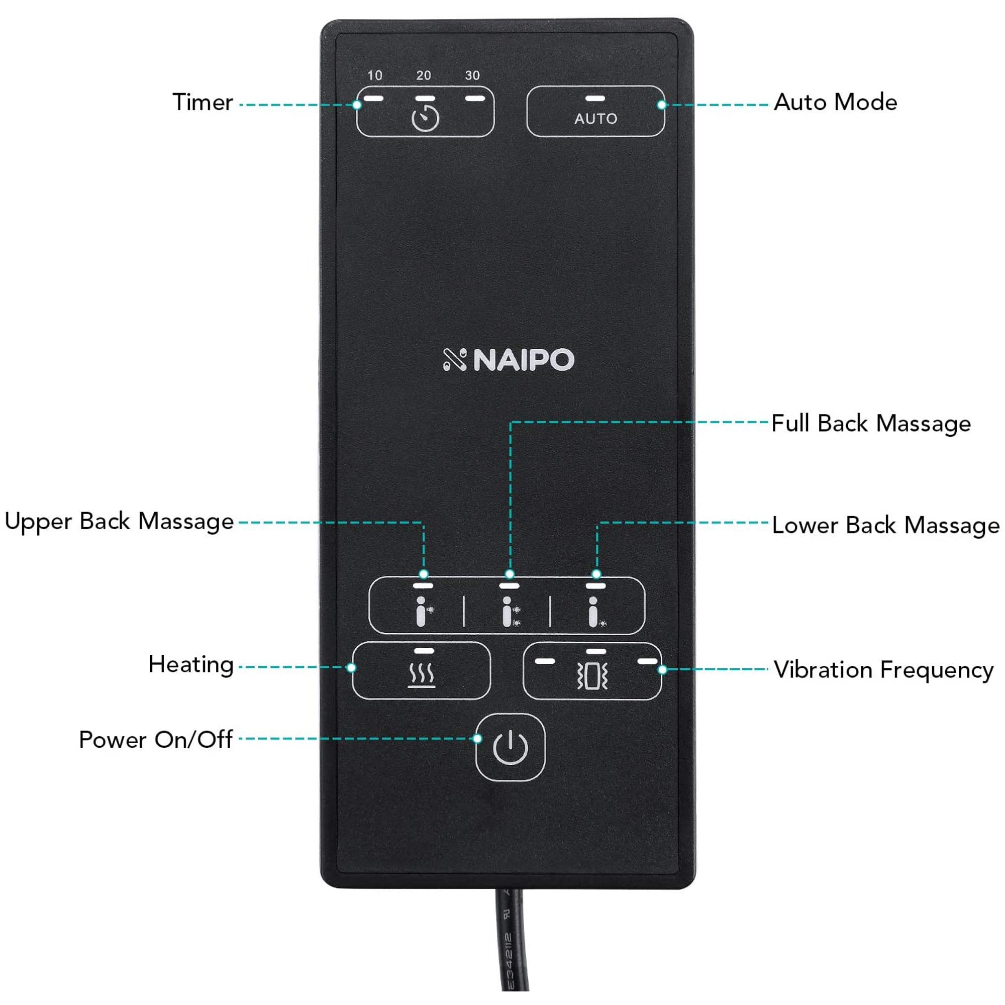 Naipo Shiatsu Back Massager Seat Cushion with Heat, Deep Kneading, Rolling and Vibrating for Full Back Pain Relief--MGBK-2606H