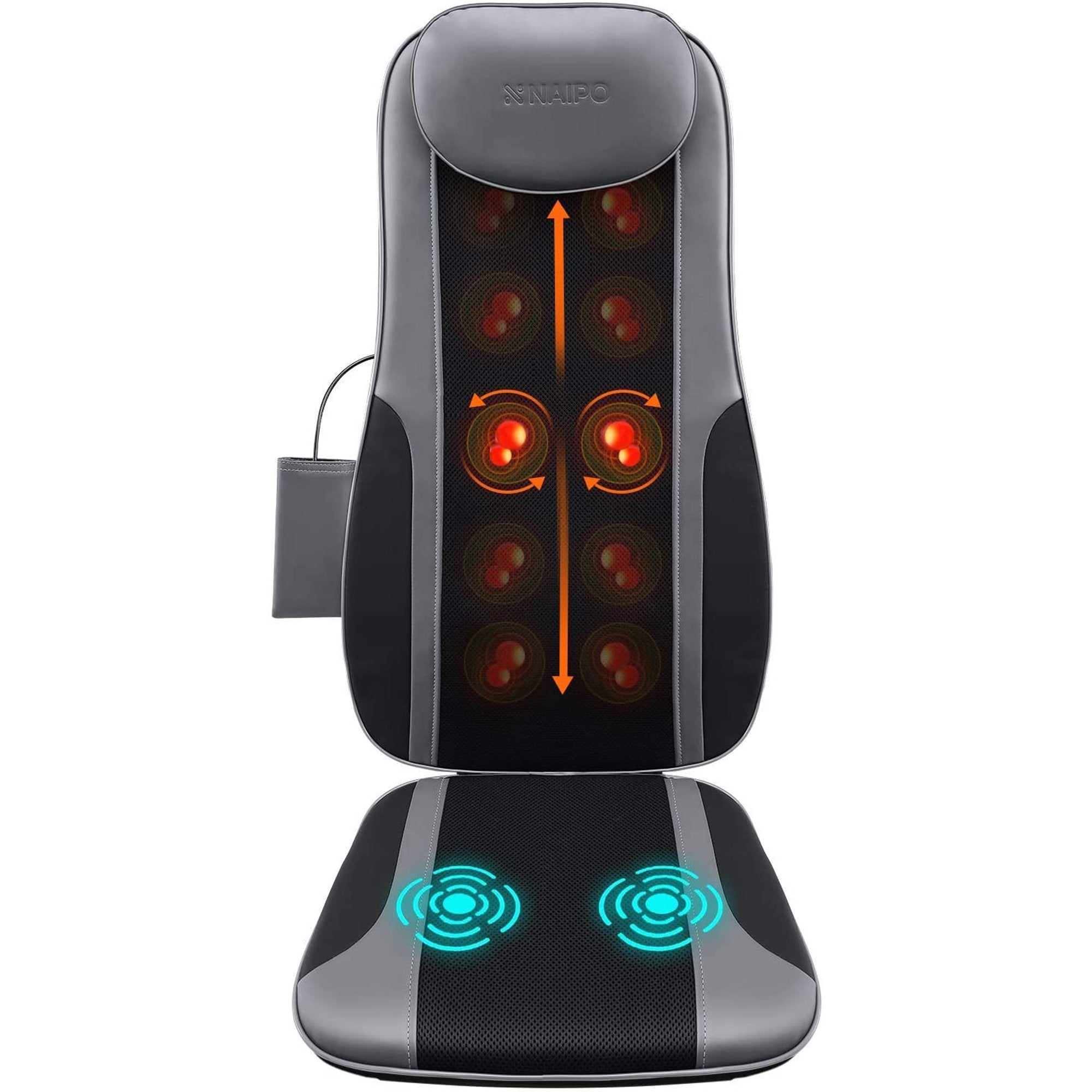 Naipo Shiatsu Back Massager Seat Cushion with Heat, Deep Kneading, Rolling and Vibrating for Full Back Pain Relief--MGBK-2606H