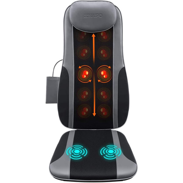 Naipo Shiatsu Back Massager Seat Cushion with Heat, Deep Kneading, Rolling and Vibrating for Full Back Pain Relief--MGBK-2606H