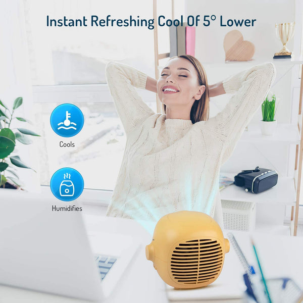 Portable Air Conditioner Fan Evaporative Portable Cooler Fan Space Cooler Fan Quiet Desk Fan with USB Recharged(Yellow) - NAIPO