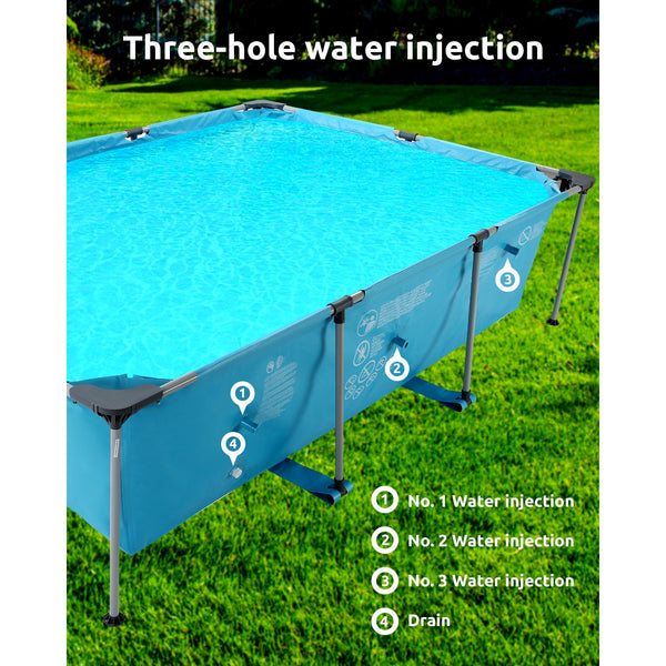 Rectangular Frame Swimming Pool 10FT Metal Frame Outdoor Backyard Above Ground Swimming Pool Family Kids Splash Frame Swimming Pool Set - NAIPO