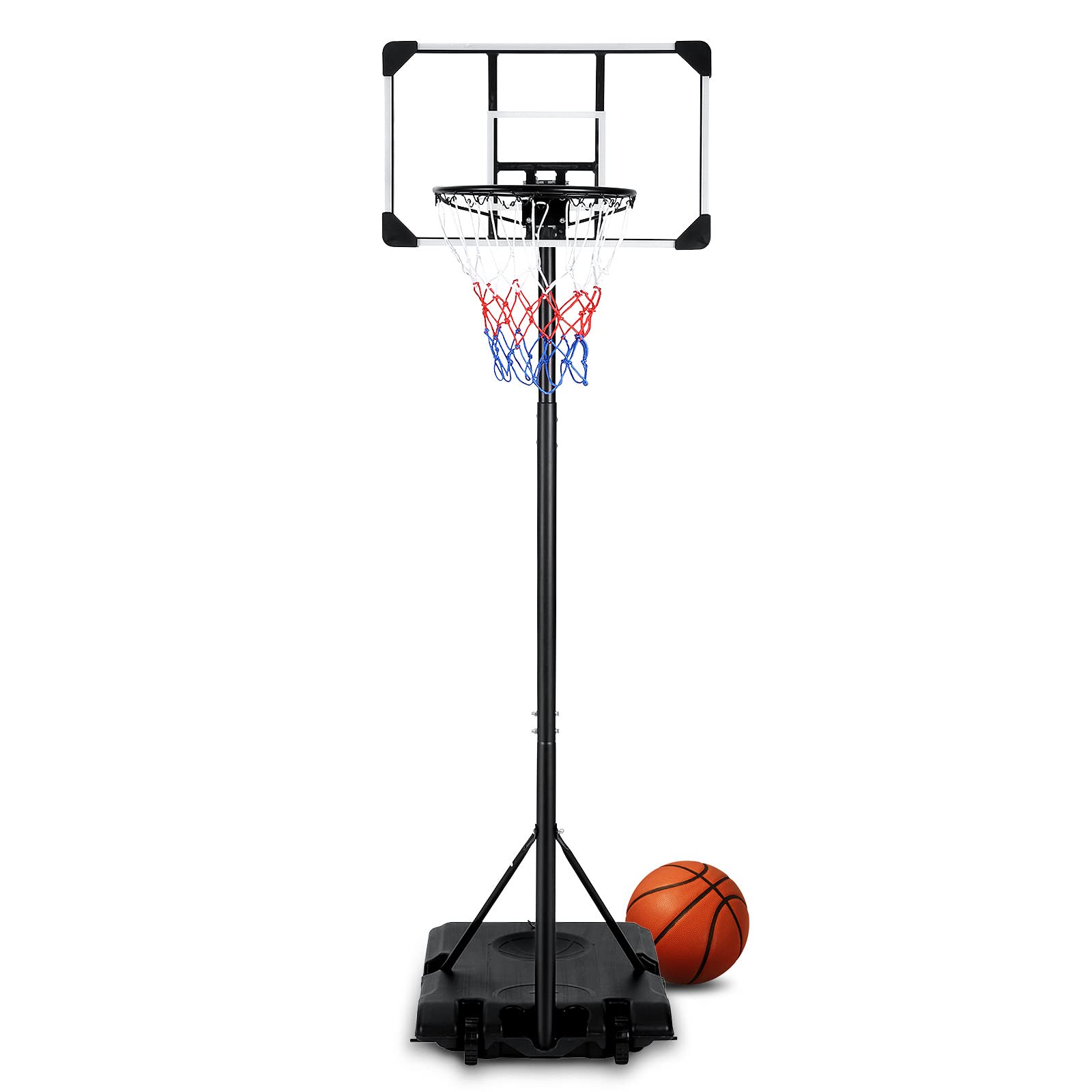 28Inch Basketball Hoop Goal Basketball System Stand Height Adjustable 7ft6in-10ft/5.8ft-7ft with PE Backboard Wheels Basketball Equipment for Youth Indoor Outdoor Use