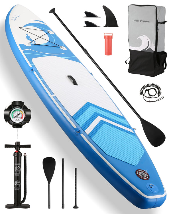 Stand Up Paddle Board Inflatable SUP W Stand-up Paddle Board Accessories Backpack Paddle Leash Pump Non-Slip Deck ISUP Fishing Yoga Rigid Solid 120''× 30" ×6'' Thick Adult & Youth & Kid - NAIPO