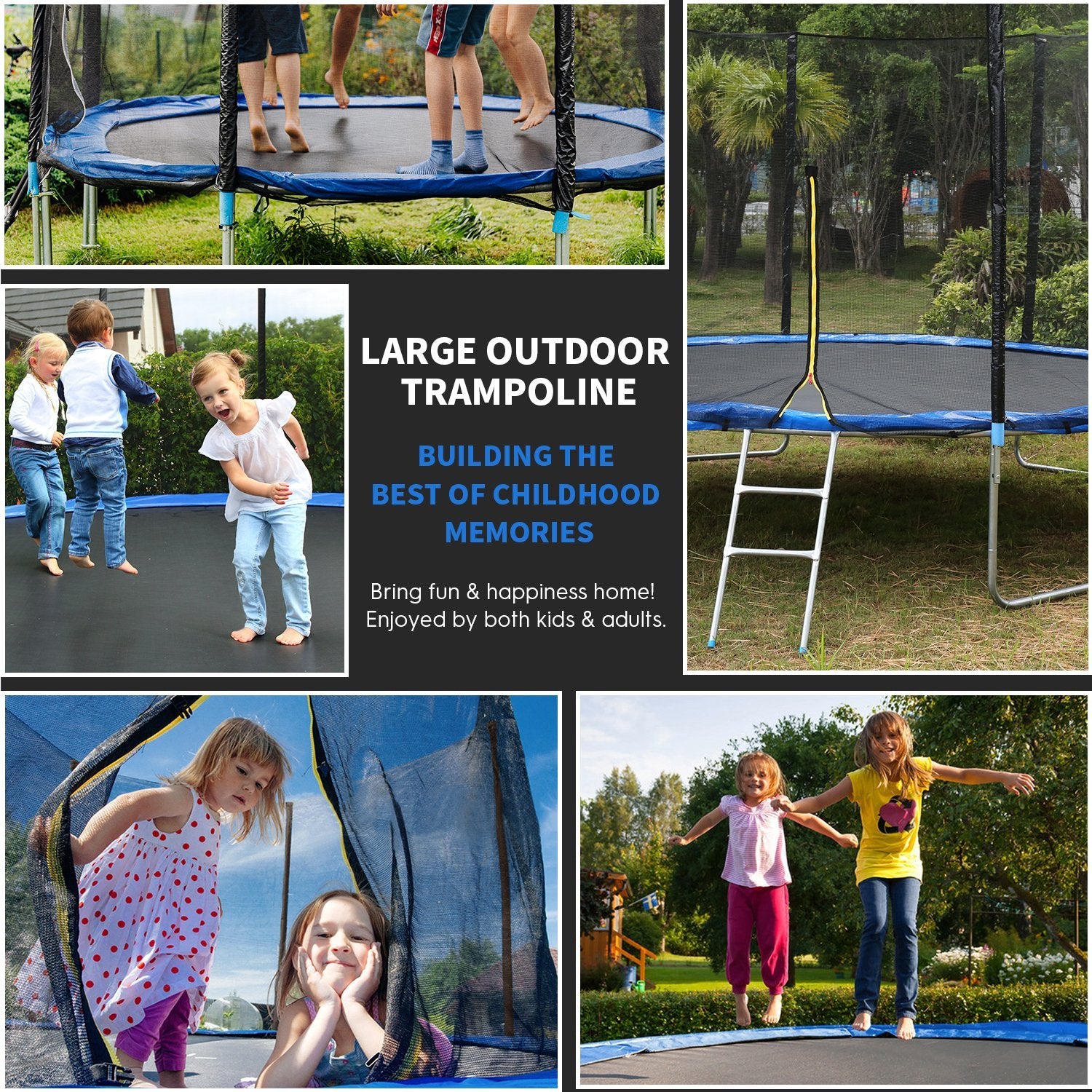 Trampoline 12ft for Kids Adults, Recreational Trampoline with Safety Enclosure & Ladder, 64 Galvanized Springs for Outdoor Backyard, 400 LBS Capacity - NAIPO