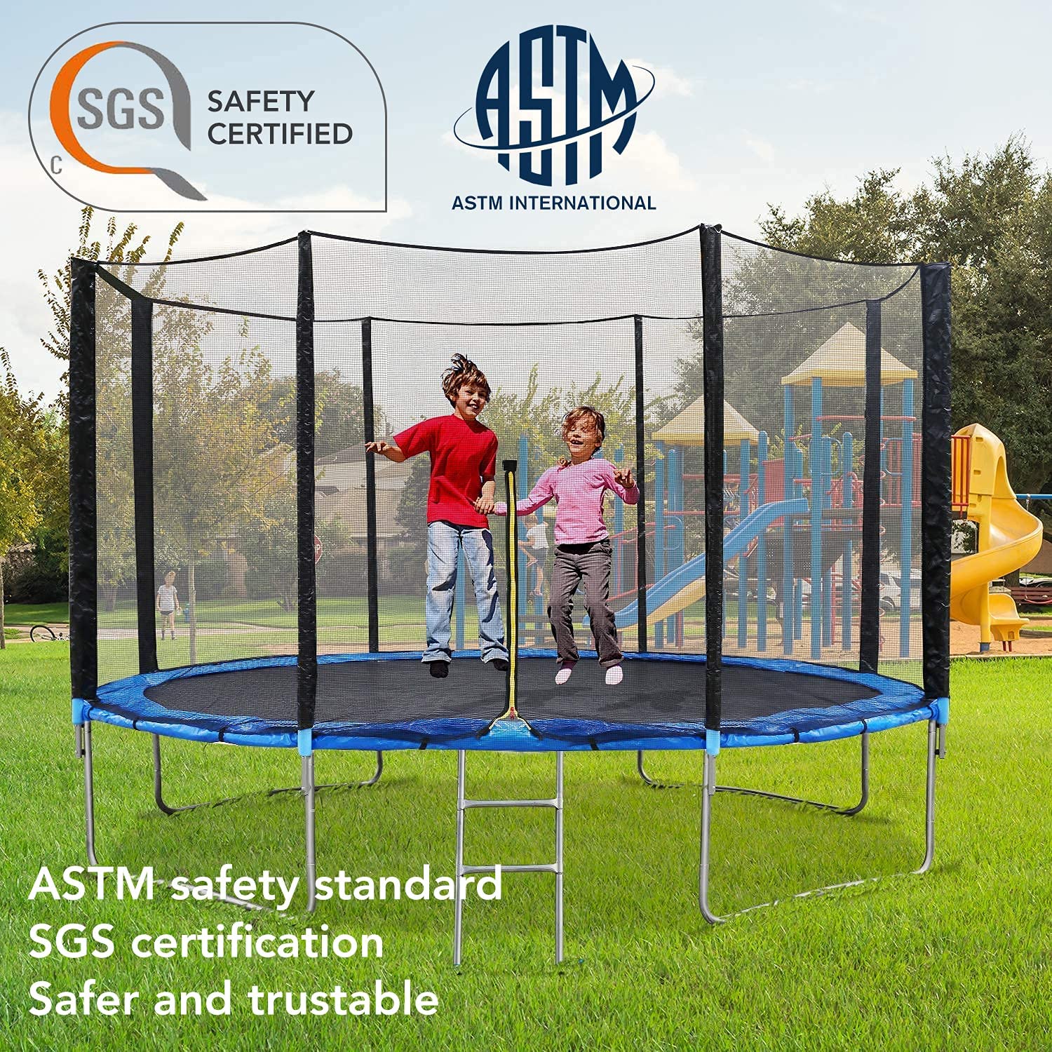 Trampoline 12ft for Kids Adults, Recreational Trampoline with Safety Enclosure & Ladder, 64 Galvanized Springs for Outdoor Backyard, 400 LBS Capacity - NAIPO